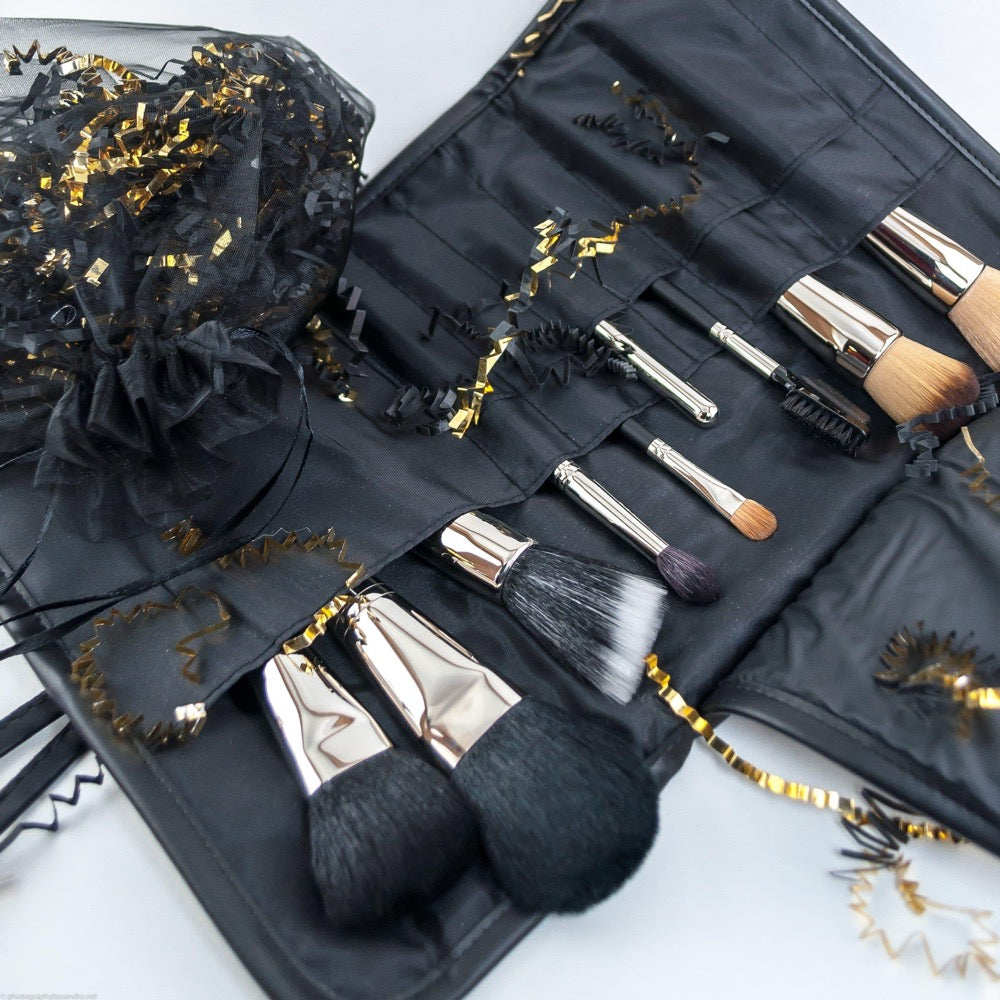 brush gear BRUSH SET WITH LEATHER BRUSH ROLL