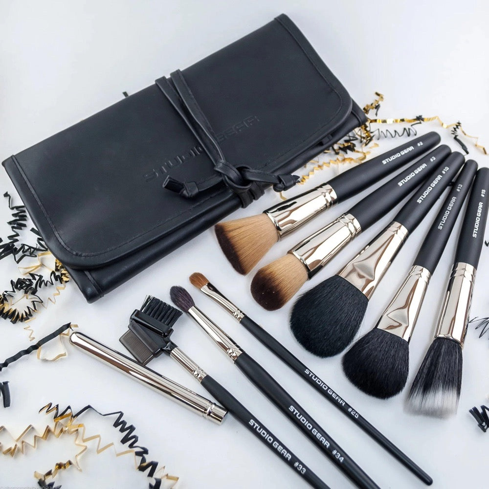 gear 2 roll BRUSH SET WITH LEATHER BRUSH ROLL – Studio Gear Cosmetics